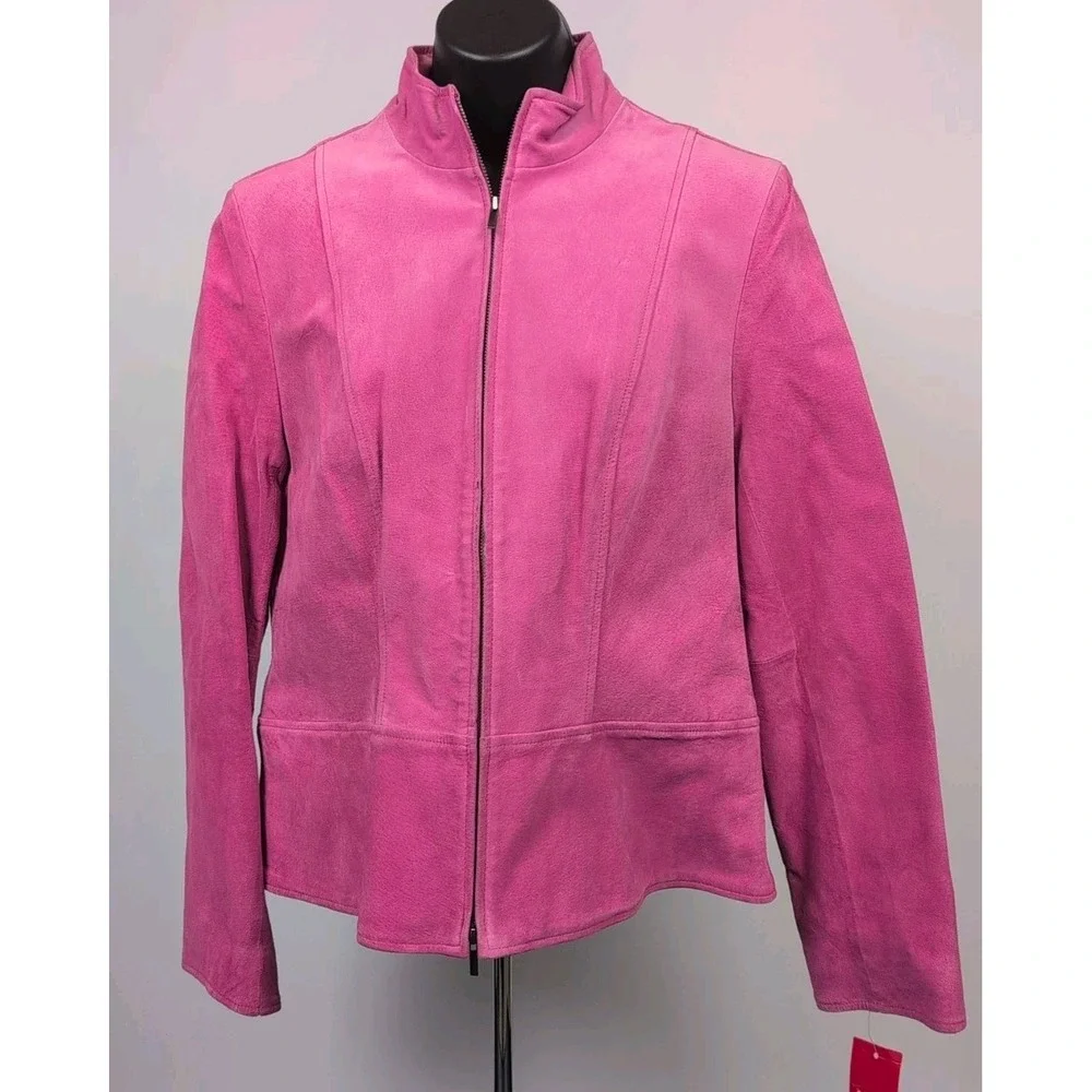 Anne Klein Vintage Brushed Leather Jacket Pink Size 12 100%‎ Leather NWT